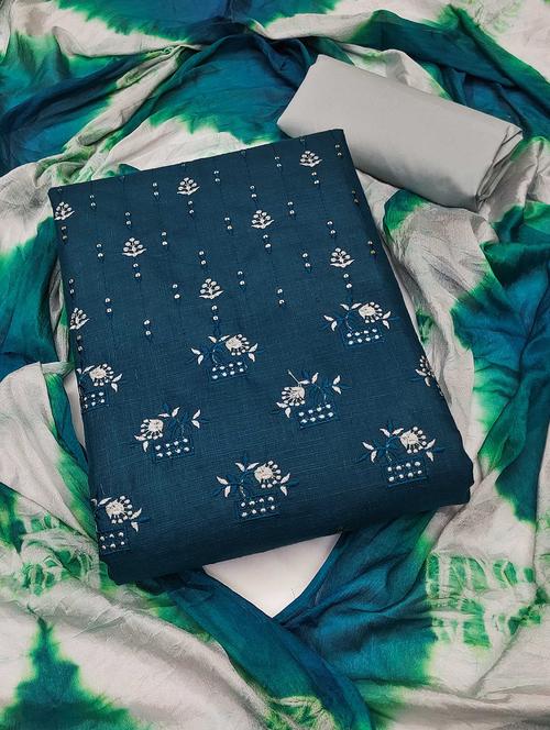 women solid with work embroidered unstitched suit set - 22018605 - Very Small Image - 1