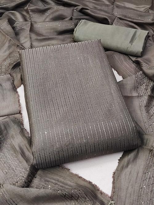 women solid with work embroidered unstitched suit set - 22018612 - Very Small Image - 1