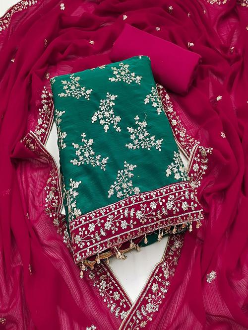 women solid with work embroidered unstitched suit set - 22018764 - Very Small Image - 1