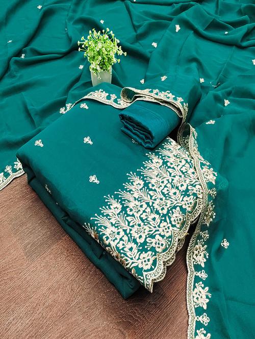 women solid with work embroidered unstitched suit set - 22018795 - Very Small Image - 1