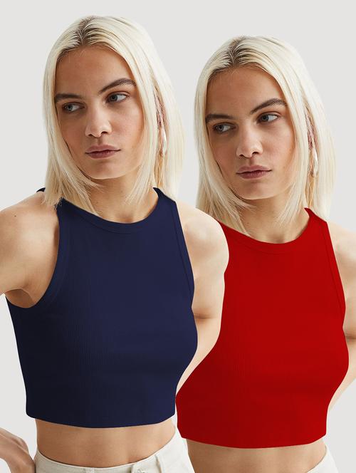 women pack of 2 solid sleveeless crop top - 22018858 - Very Small Image - 1