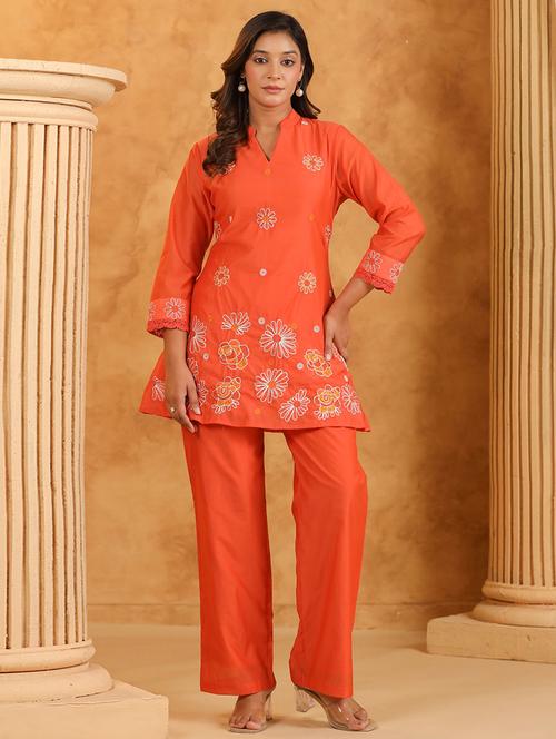 women solid with work three quarter sleeve ethnic co-ord set - 22018896 - Very Small Image - 1