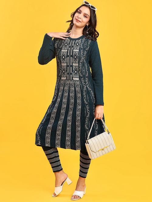 women self designed long sleeve kurta and pant set - 22019581 - Very Small Image - 1