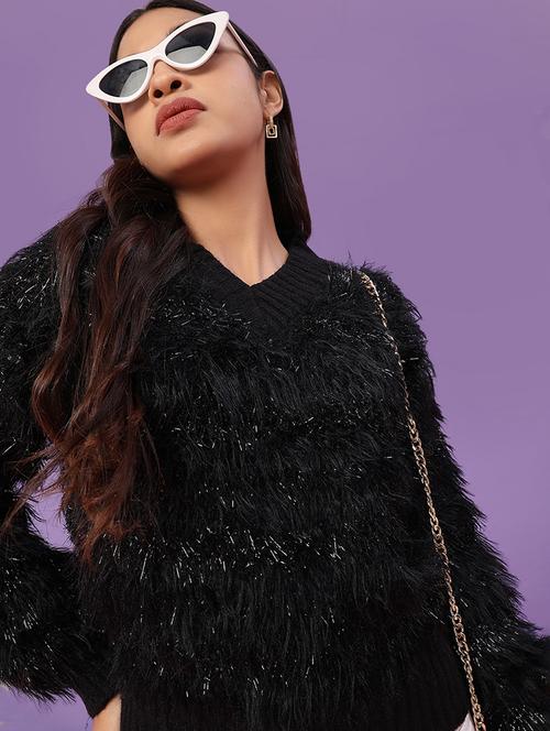 women self design long sleeve waist length pullover - 22019621 - Very Small Image - 1