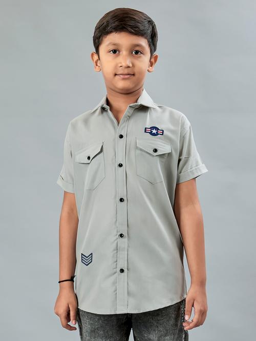 boys solid collared short sleeve shirt - 22019951 - Very Small Image - 1