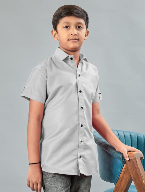 boys solid collared short sleeve shirt - 22019963 - Very Small Image - 1