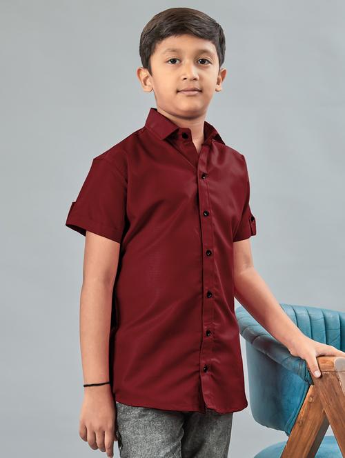 boys solid collared short sleeve shirt - 22019964 - Very Small Image - 1