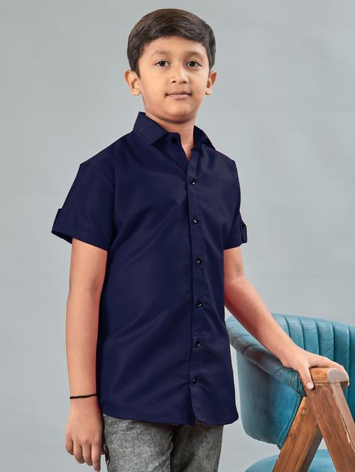 boys solid collared short sleeve shirt - 22019965 - Very Small Image - 1