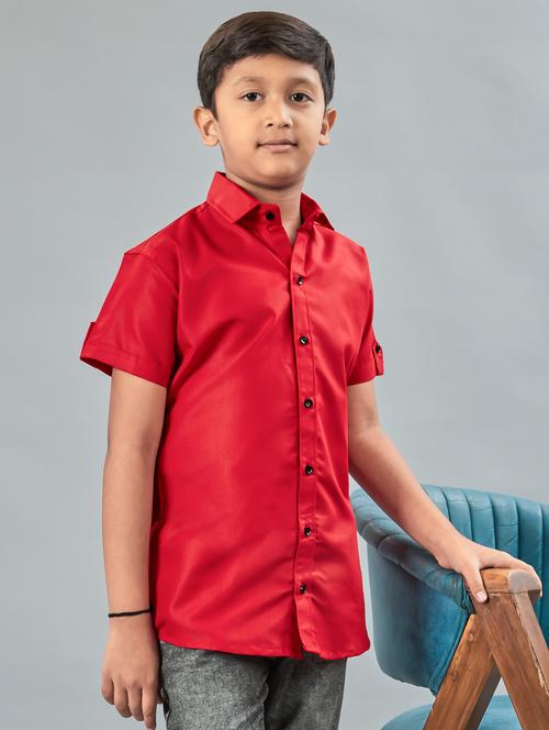 boys solid collared short sleeve shirt - 22019967 - Very Small Image - 1