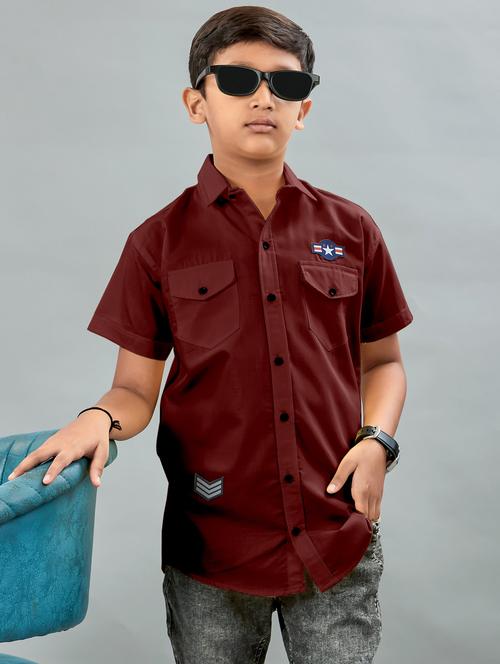 boys solid collared short sleeve shirt - 22019971 - Very Small Image - 1