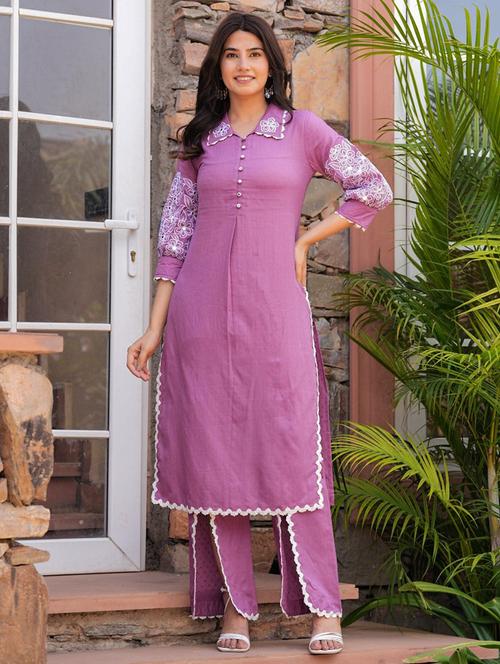 women embroidered three quarter sleeve kurta pant set - 22019972 - Very Small Image - 1