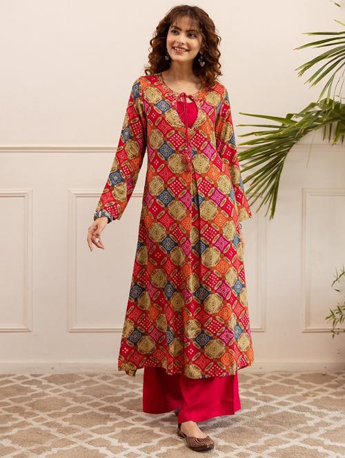 women printed long sleeve kurta palazzo set - 22019974 - Very Small Image - 1