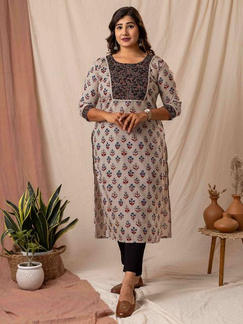 women printed three quarter sleeve straight kurta - 22020000 - Very Small Image - 1