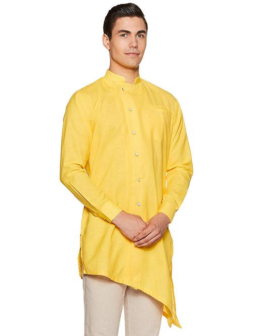 men solid long sleeve asymmetric kurta - 22020044 - Very Small Image - 1