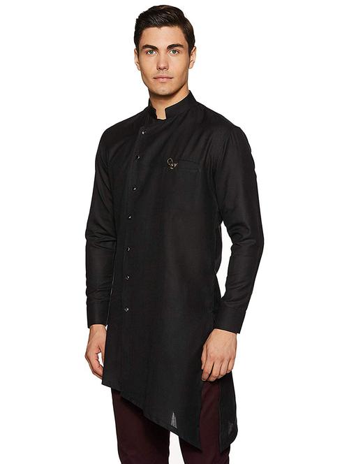 men solid long sleeve asymmetric kurta - 22020045 - Very Small Image - 1