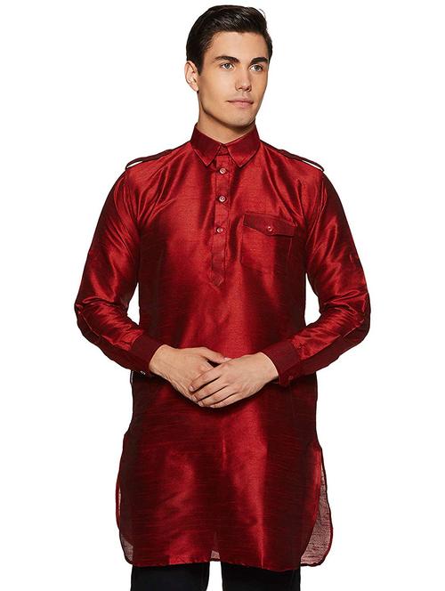 men solid long sleeve pathani kurta - 22020087 - Very Small Image - 1
