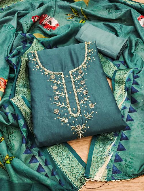 women solid with work embroidered unstitched suit set - 22020742 - Very Small Image - 1