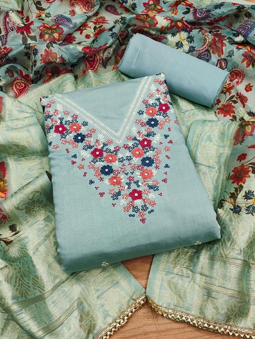 women solid with work embroidered unstitched suit set - 22020755 - Very Small Image - 1