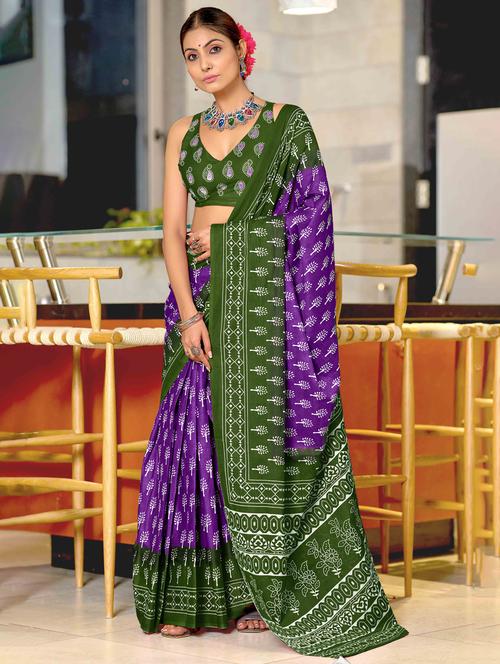 women printed casual wear saree with blouse - 22021394 - Very Small Image - 1