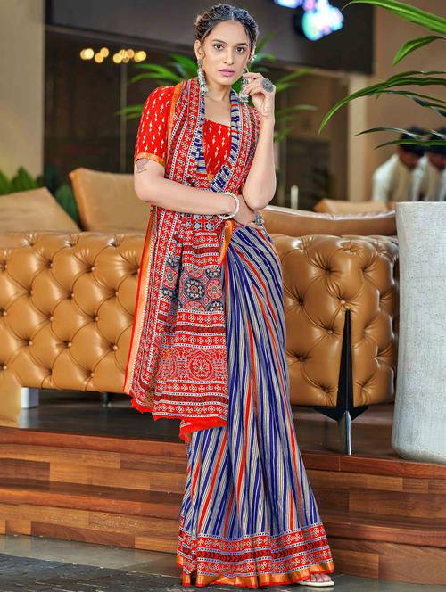 women printed casual wear saree with blouse - 22021407 - Very Small Image - 1