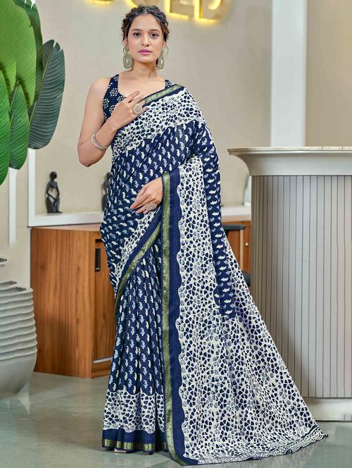 women printed casual wear saree with blouse - 22021413 - Very Small Image - 1