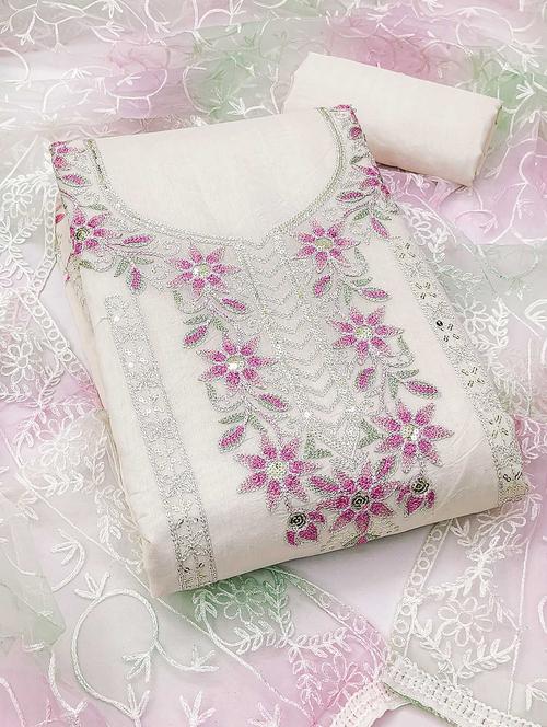 women solid with work embroidered unstitched suit set - 22021449 - Very Small Image - 1