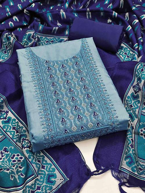 women solid with work embroidered unstitched suit set - 22021518 - Very Small Image - 1