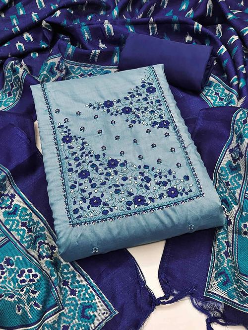 women solid with work embroidered unstitched suit set - 22021519 - Very Small Image - 1