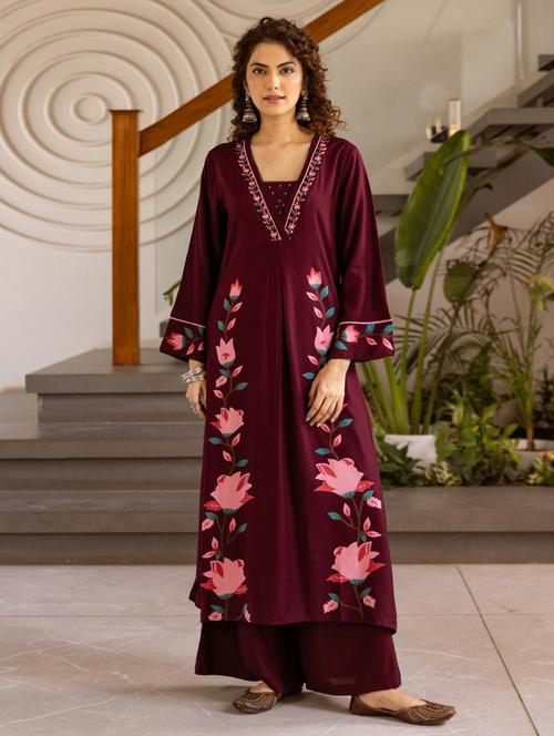 women floral printed long sleeve kurta palazzo set - 22021645 - Very Small Image - 1