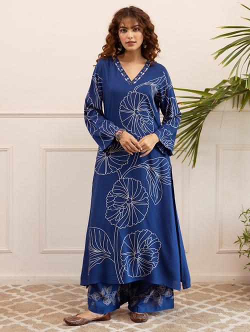 women floral printed long sleeve kurta palazzo set - 22021648 - Very Small Image - 1