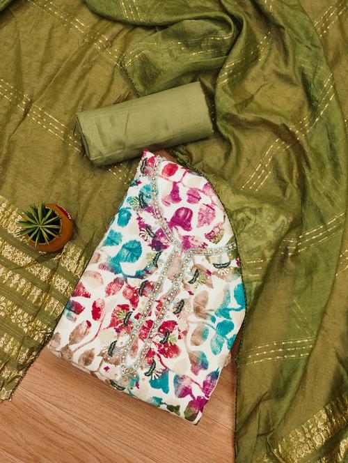 women printed embroidered unstitched suit set - 22022443 - Very Small Image - 1