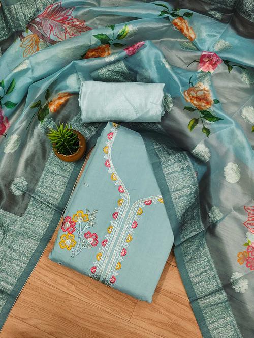 women solid with work embroidered unstitched suit set - 22022458 - Very Small Image - 1