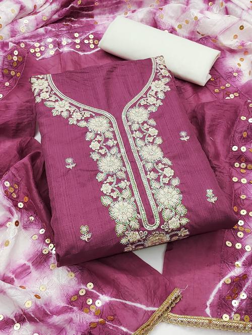 women solid with work embroidered unstitched suit set - 22022476 - Very Small Image - 1