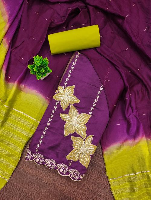 women solid with work embroidered unstitched suit set - 22022483 - Very Small Image - 1