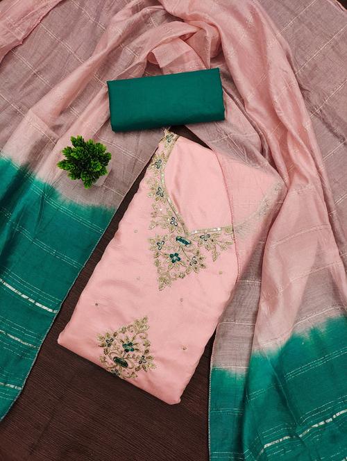 women solid with work embroidered unstitched suit set - 22022487 - Very Small Image - 1