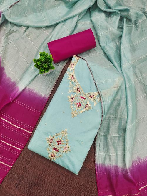 women solid with work embroidered unstitched suit set - 22022488 - Very Small Image - 1