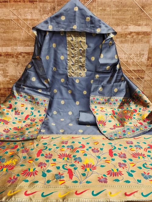 women self design zari work unstitched suit set - 22022496 - Very Small Image - 1