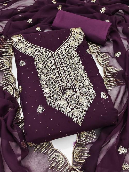 women solid with work embroidered unstitched suit set - 22022512 - Very Small Image - 1