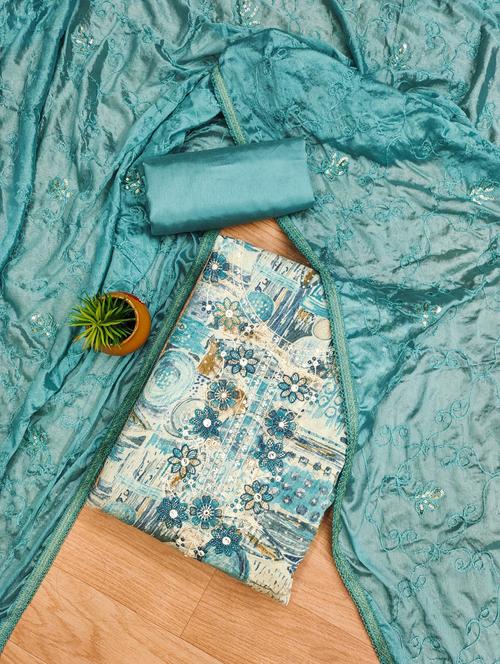 women printed embroidered unstitched suit set - 22022517 - Very Small Image - 1