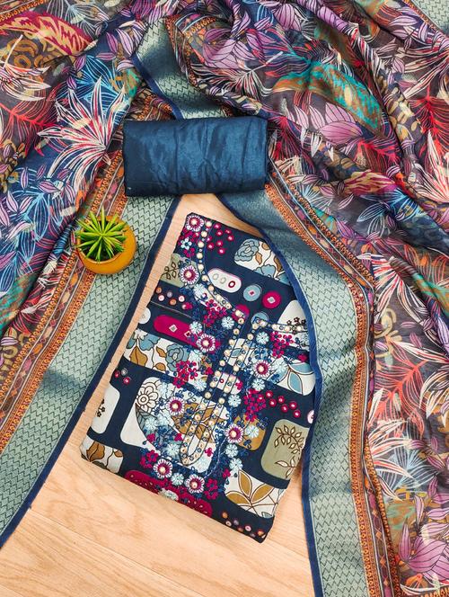 women printed embroidered unstitched suit set - 22022528 - Very Small Image - 1