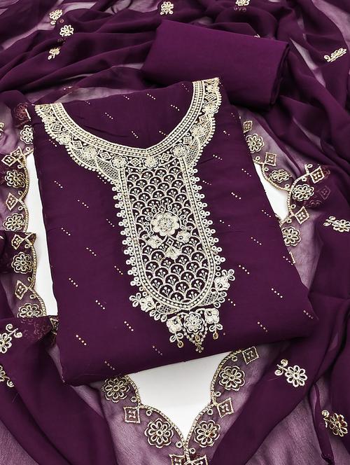 women solid with work embroidered unstitched suit set - 22022535 - Very Small Image - 1