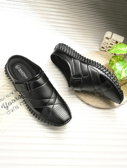 men solid black slip on mule - 22024658 - Very Small Image - 1