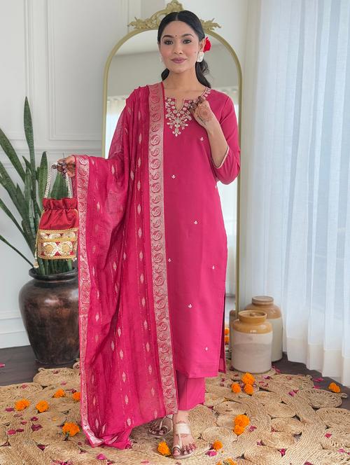 women embroidered three quarter sleeve kurta pant with dupatta set - 22024882 - Very Small Image - 1