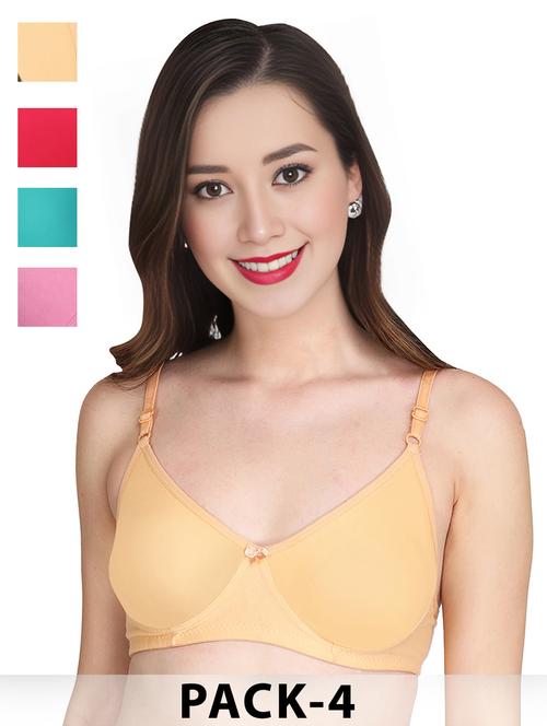 women pack of 4 solid non wired t-shirt bra - 22025133 - Very Small Image - 1