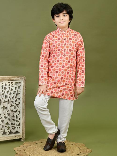 boys printed mandarin collar kurta pyjama set - 22025966 - Very Small Image - 1