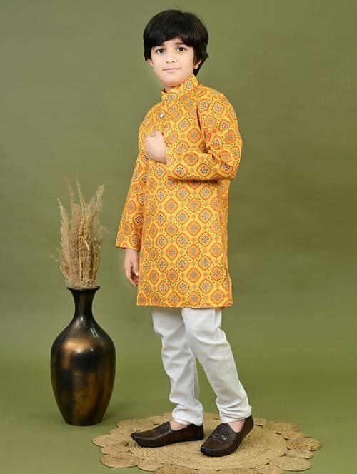 boys printed mandarin collar kurta pyjama set - 22025969 - Very Small Image - 1