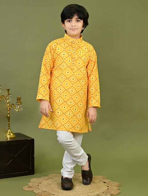 boys printed mandarin collar kurta pyjama set - 22025970 - Very Small Image - 1