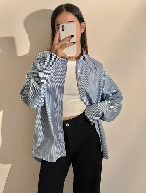 blue cotton blend regular shirt - 22026142 - Very Small Image - 1