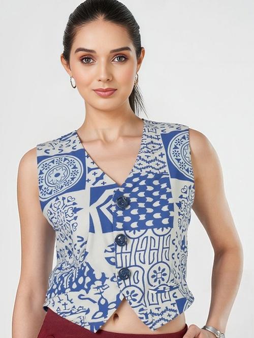 women printed sleeveless crop vest top - 22026184 - Very Small Image - 1