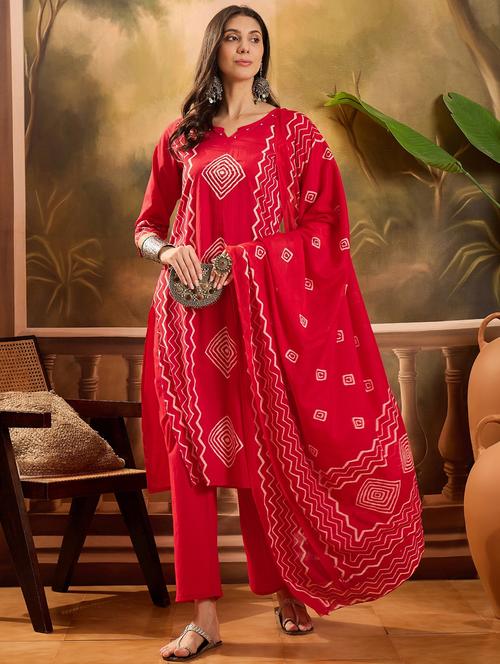 women printed three quarter sleeve kurta pant with dupatta set - 22026285 - Very Small Image - 1